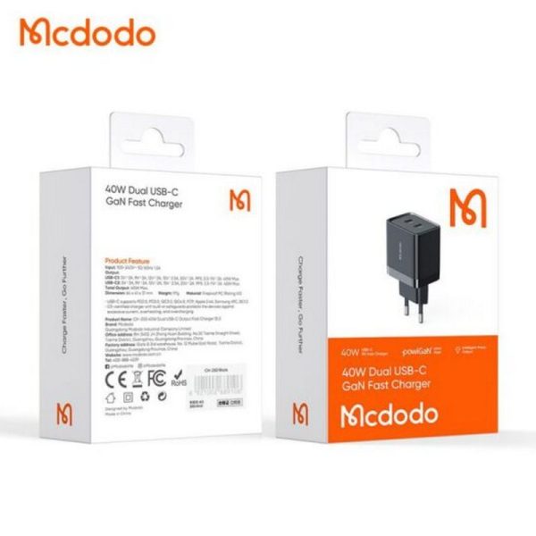 شارژر آداپتور دیواری 2 پورت 40 وات مدل MCDODO CH-2501