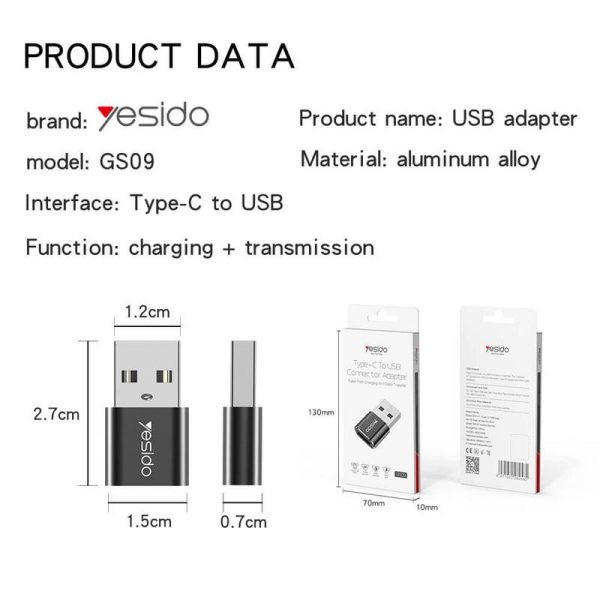 مبدل USB-C به USB یسیدو مدل GS09