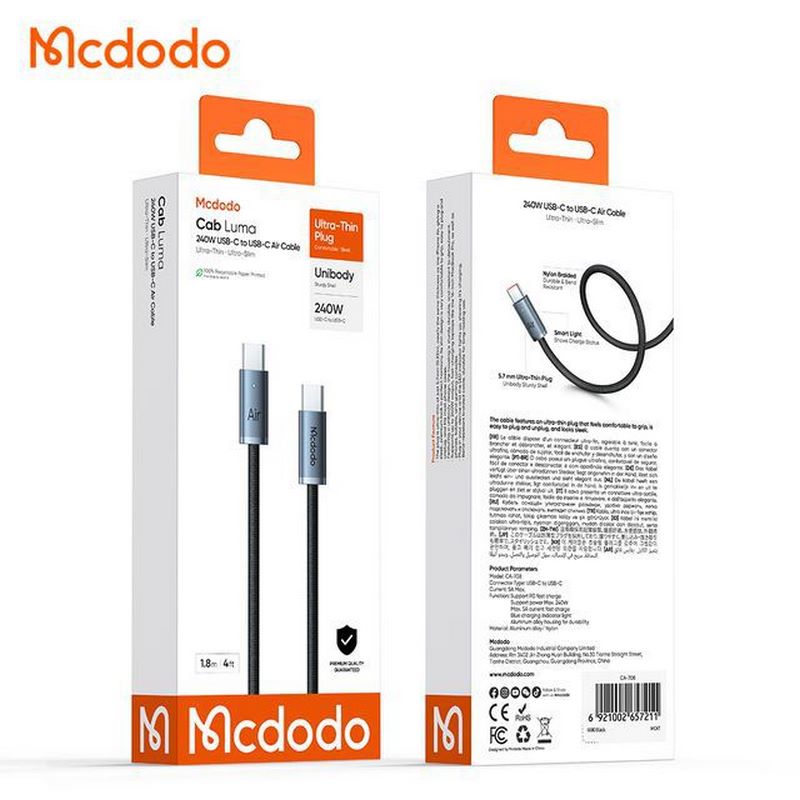 کابل شارژ USB-C مک دودو مدل CA-708 طول 1.2 متر
